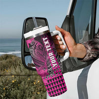 Personalized Hawaii Tumbler With Handle Hammerhead Shark Kakau Polynesian Tribal Pink