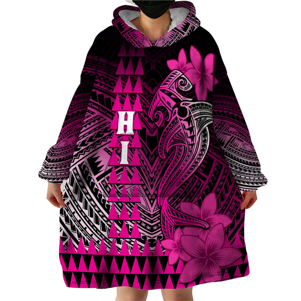 Personalized Hawaii Wearable Blanket Hoodie Hammerhead Shark Kakau Polynesian Tribal Pink LT05 - Polynesian Pride