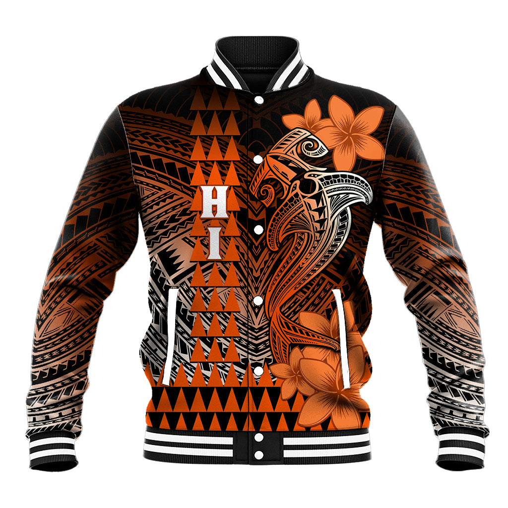Personalized Hawaii Baseball Jacket Hammerhead Shark Kakau Polynesian Tribal Orange LT05 Unisex Orange - Polynesian Pride