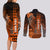 Personalized Hawaii Couples Matching Long Sleeve Bodycon Dress and Long Sleeve Button Shirts Hammerhead Shark Kakau Polynesian Tribal Orange LT05 - Polynesian Pride