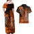 Personalized Hawaii Couples Matching Off Shoulder Maxi Dress and Hawaiian Shirt Hammerhead Shark Kakau Polynesian Tribal Orange LT05 - Polynesian Pride