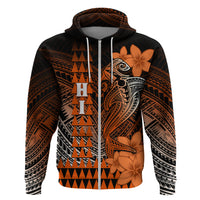 Personalized Hawaii Hoodie Hammerhead Shark Kakau Polynesian Tribal Orange LT05 - Polynesian Pride