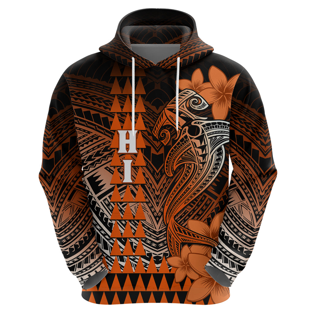 Personalized Hawaii Hoodie Hammerhead Shark Kakau Polynesian Tribal Orange LT05 - Polynesian Pride