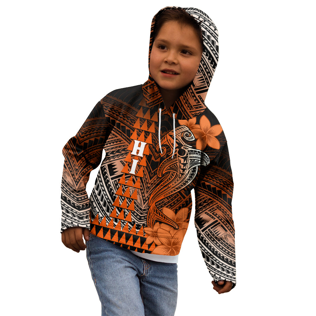 Personalized Hawaii Kid Hoodie Hammerhead Shark Kakau Polynesian Tribal Orange LT05 - Polynesian Pride
