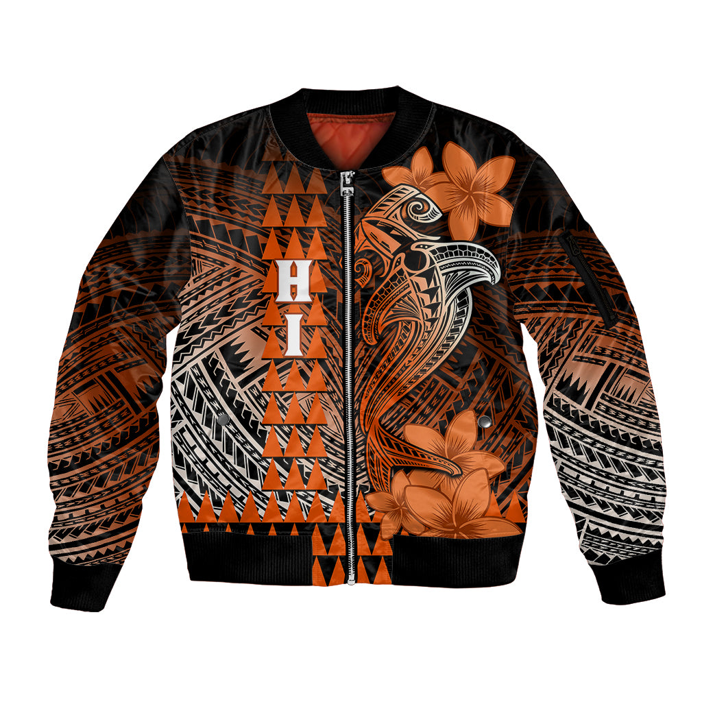 Personalized Hawaii Sleeve Zip Bomber Jacket Hammerhead Shark Kakau Polynesian Tribal Orange LT05 Unisex Orange - Polynesian Pride