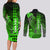 Personalized Hawaii Couples Matching Long Sleeve Bodycon Dress and Long Sleeve Button Shirts Hammerhead Shark Kakau Polynesian Tribal Green LT05 - Polynesian Pride