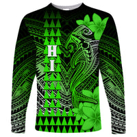 Personalized Hawaii Long Sleeve Shirt Hammerhead Shark Kakau Polynesian Tribal Green LT05 Unisex Green - Polynesian Pride