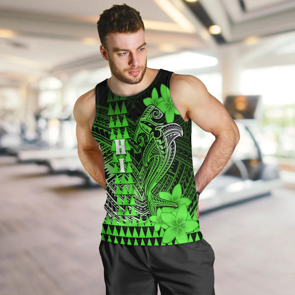 Personalized Hawaii Men Tank Top Hammerhead Shark Kakau Polynesian Tribal Green LT05 - Polynesian Pride