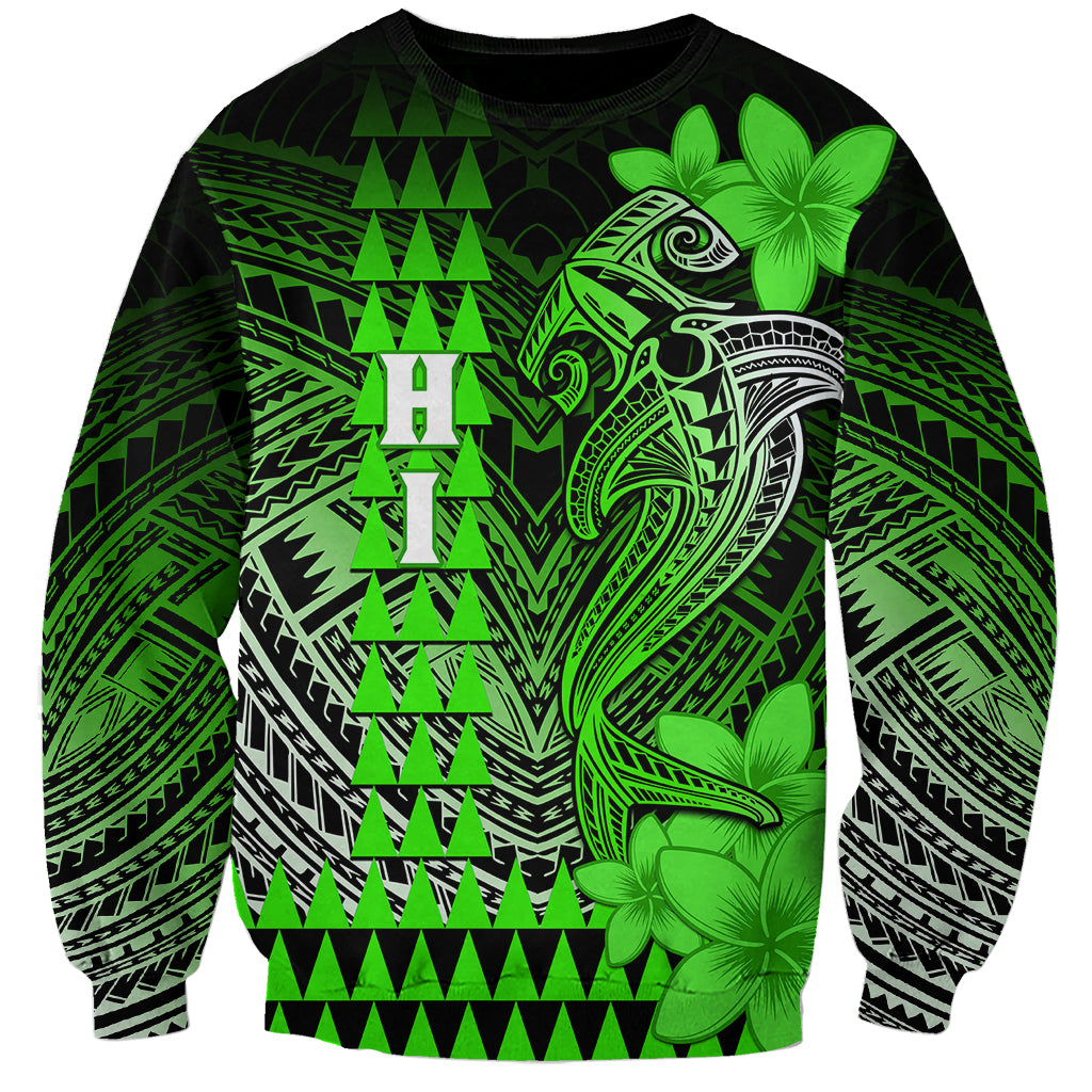 Personalized Hawaii Sweatshirt Hammerhead Shark Kakau Polynesian Tribal Green LT05 Unisex Green - Polynesian Pride