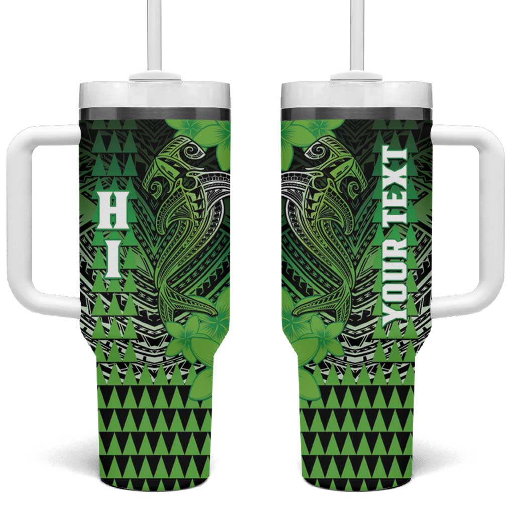 Personalized Hawaii Tumbler With Handle Hammerhead Shark Kakau Polynesian Tribal Green