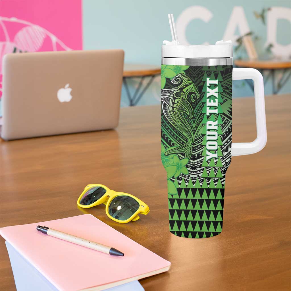 Personalized Hawaii Tumbler With Handle Hammerhead Shark Kakau Polynesian Tribal Green
