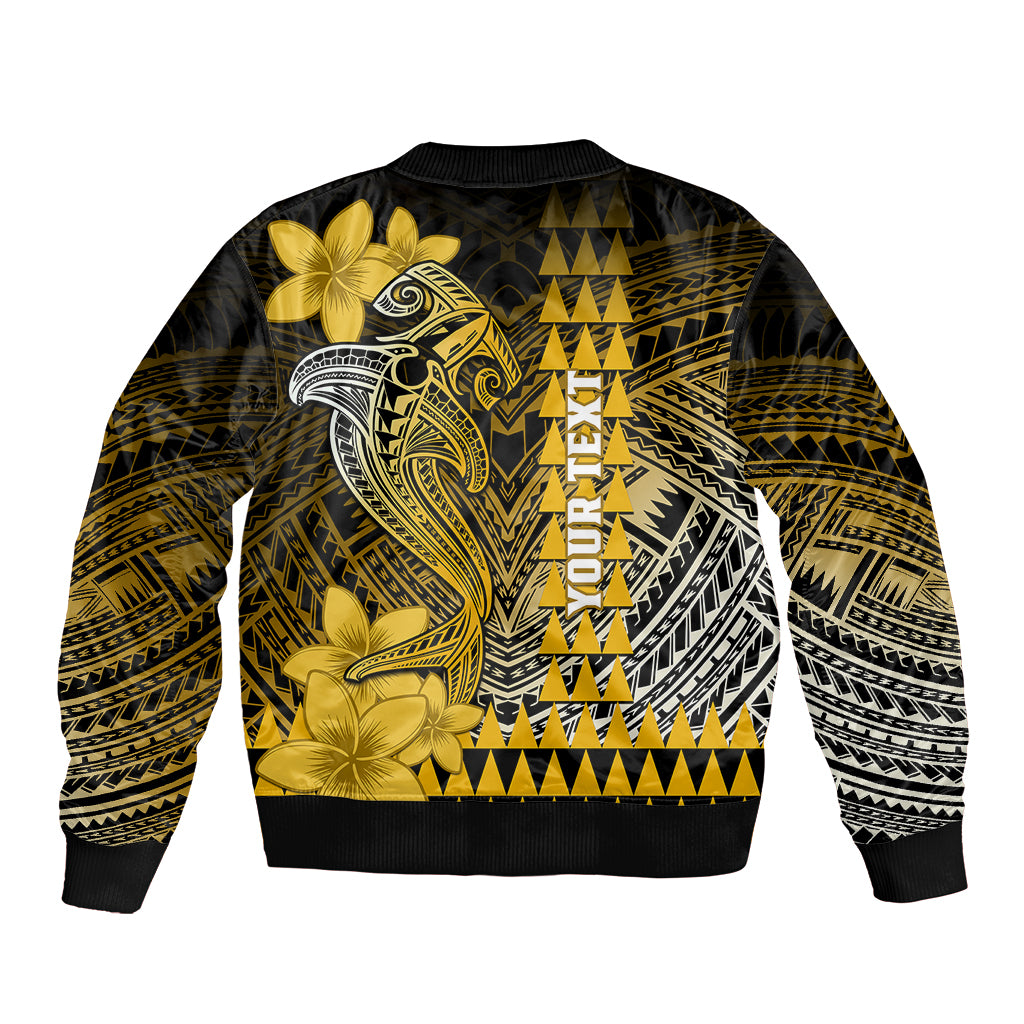 Personalized Hawaii Bomber Jacket Hammerhead Shark Kakau Polynesian Tribal Gold LT05 - Polynesian Pride