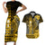 Personalized Hawaii Couples Matching Short Sleeve Bodycon Dress and Hawaiian Shirt Hammerhead Shark Kakau Polynesian Tribal Gold LT05 Gold - Polynesian Pride