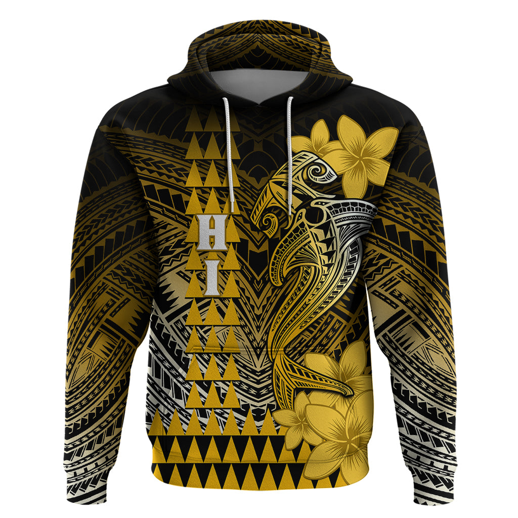 Personalized Hawaii Hoodie Hammerhead Shark Kakau Polynesian Tribal Gold LT05 Gold - Polynesian Pride