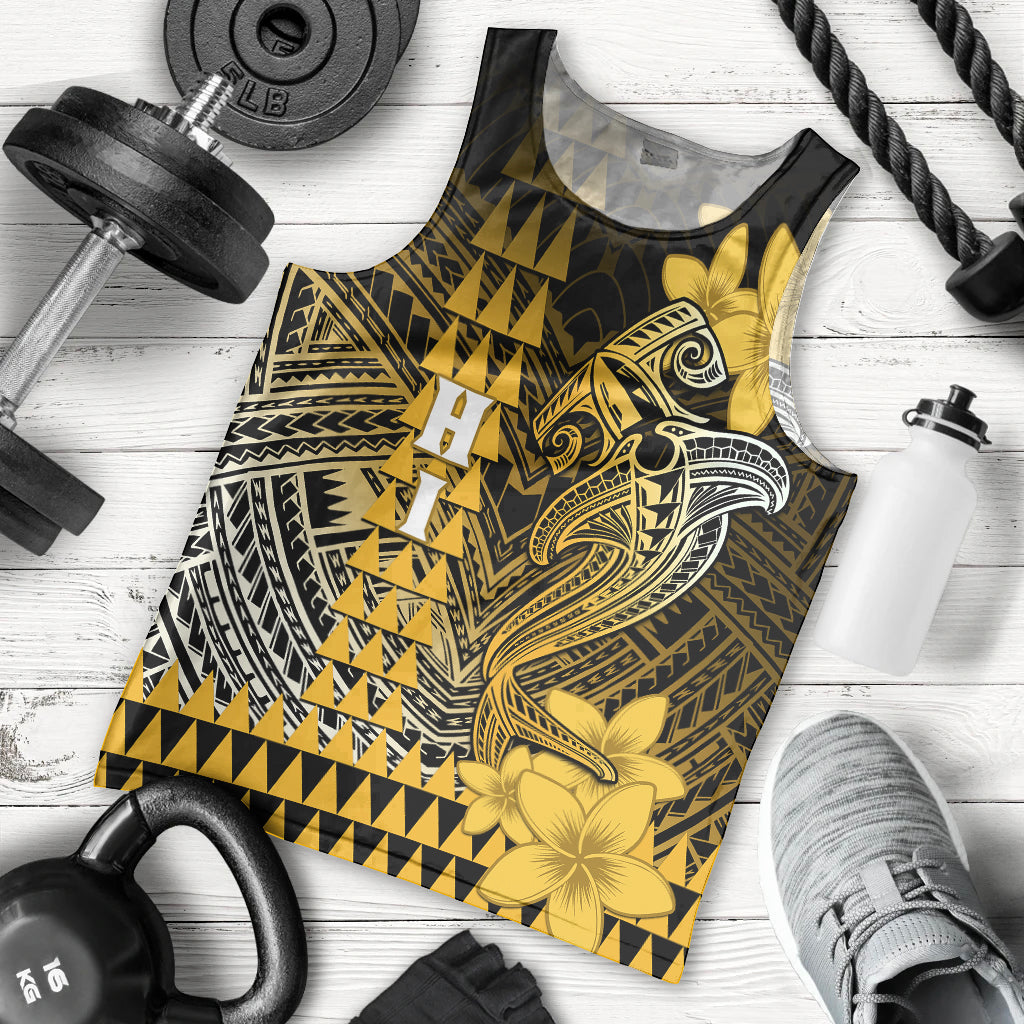 Personalized Hawaii Men Tank Top Hammerhead Shark Kakau Polynesian Tribal Gold LT05 Gold - Polynesian Pride