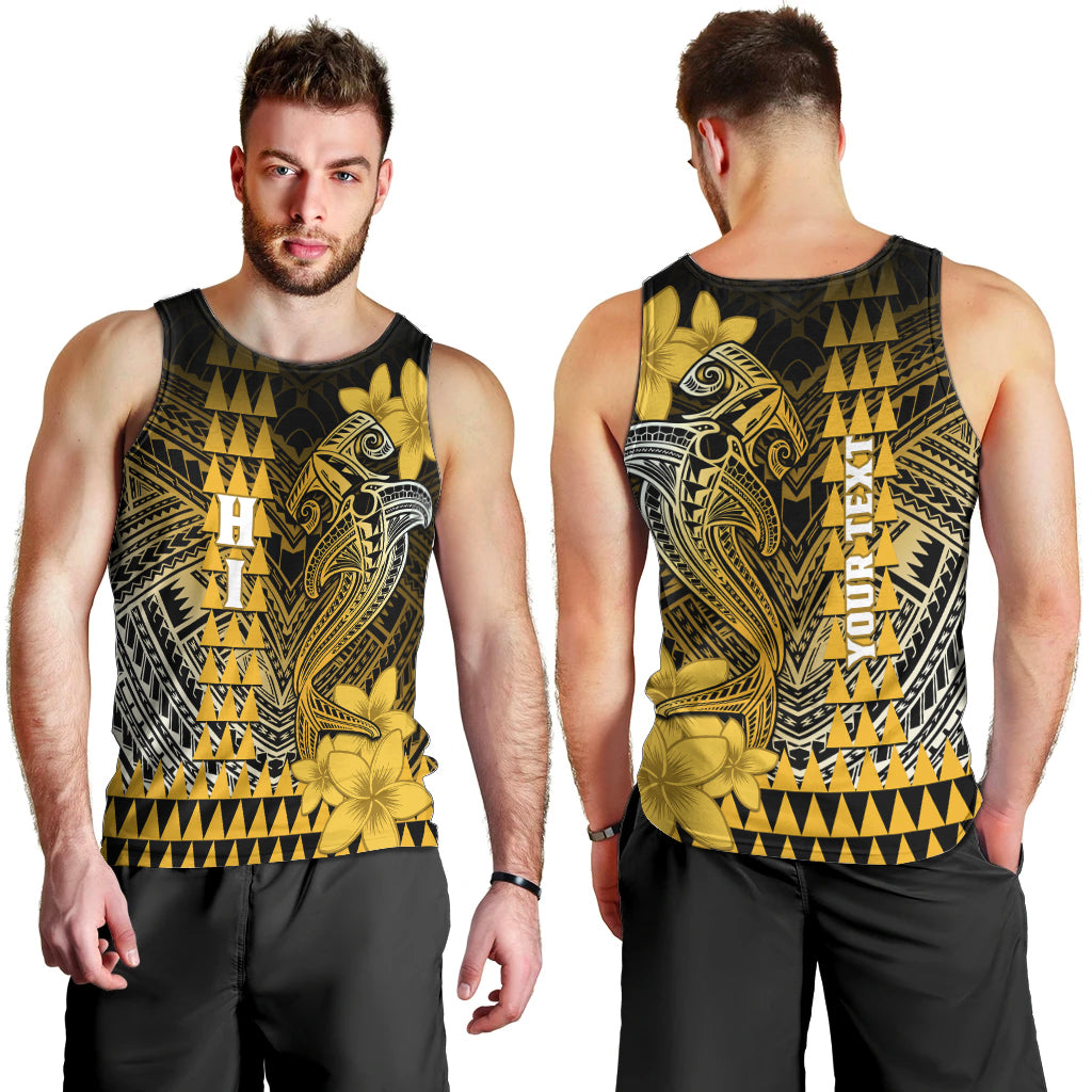 Personalized Hawaii Men Tank Top Hammerhead Shark Kakau Polynesian Tribal Gold LT05 - Polynesian Pride