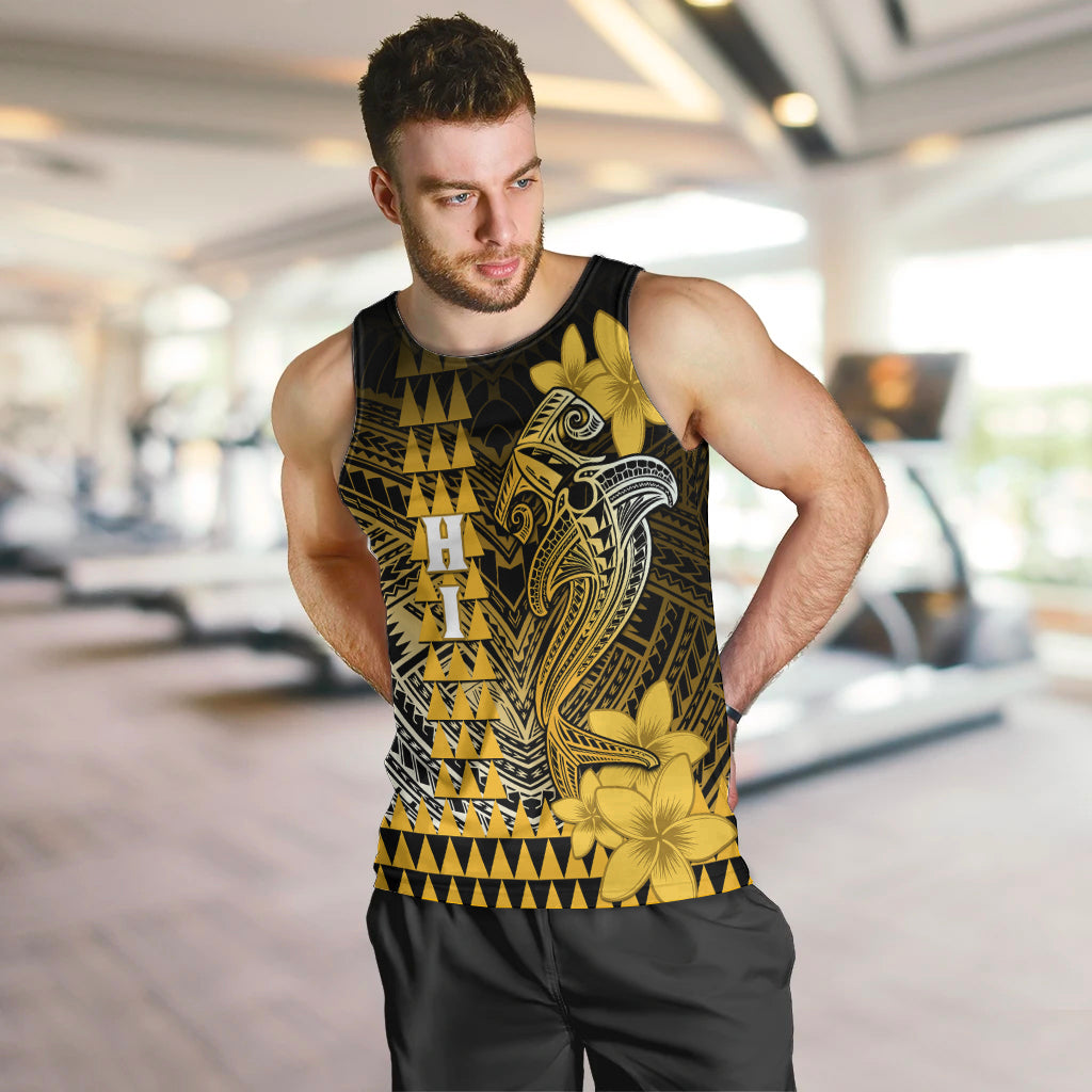 Personalized Hawaii Men Tank Top Hammerhead Shark Kakau Polynesian Tribal Gold LT05 - Polynesian Pride
