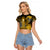 Personalized Hawaii Raglan Cropped T Shirt Hammerhead Shark Kakau Polynesian Tribal Gold LT05 Female Gold - Polynesian Pride