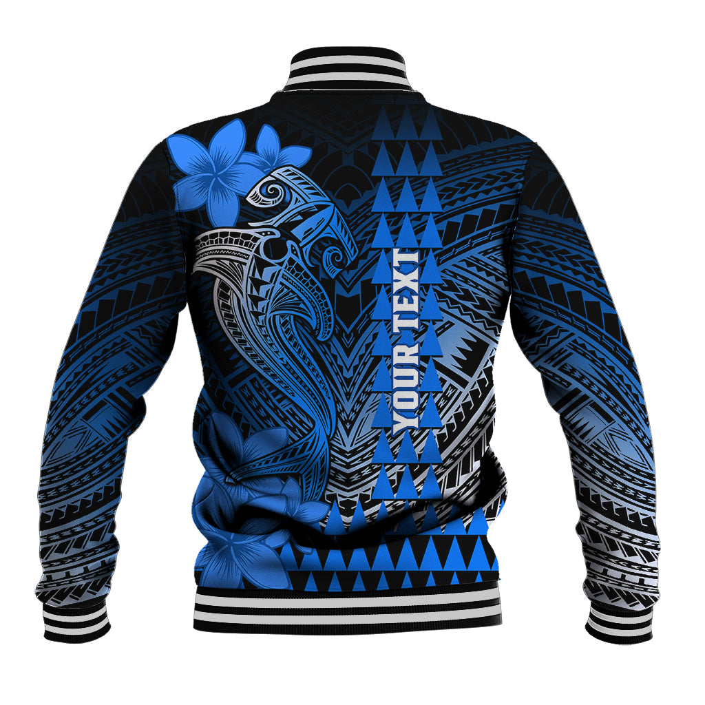 Personalized Hawaii Baseball Jacket Hammerhead Shark Kakau Polynesian Tribal Blue LT05 - Polynesian Pride
