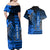 Personalized Hawaii Couples Matching Off Shoulder Maxi Dress and Hawaiian Shirt Hammerhead Shark Kakau Polynesian Tribal Blue LT05 - Polynesian Pride