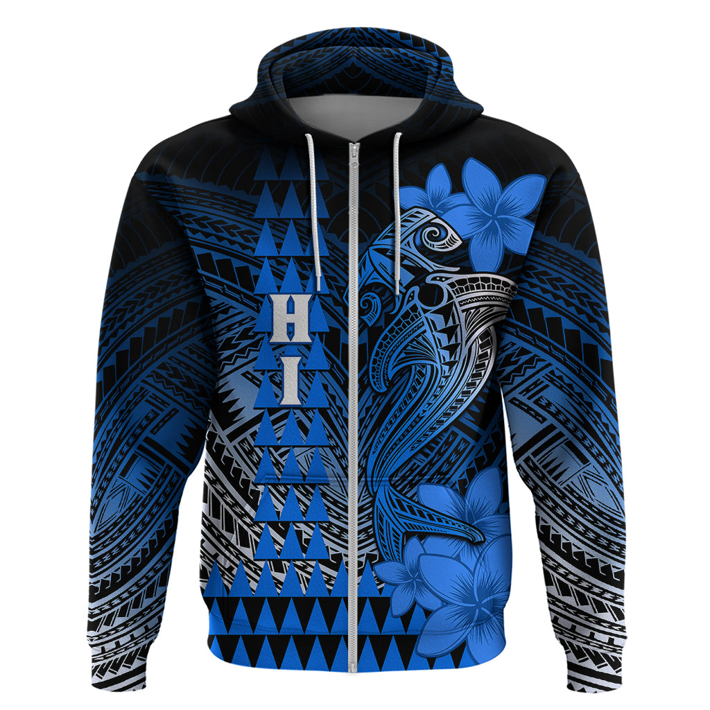 Personalized Hawaii Hoodie Hammerhead Shark Kakau Polynesian Tribal Blue LT05 - Polynesian Pride