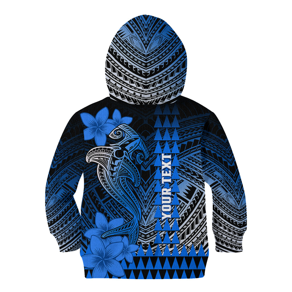 Personalized Hawaii Kid Hoodie Hammerhead Shark Kakau Polynesian Tribal Blue LT05 - Polynesian Pride