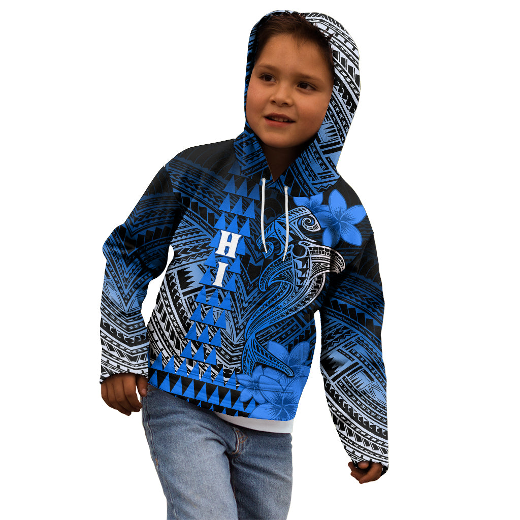 Personalized Hawaii Kid Hoodie Hammerhead Shark Kakau Polynesian Tribal Blue LT05 - Polynesian Pride