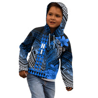 Personalized Hawaii Kid Hoodie Hammerhead Shark Kakau Polynesian Tribal Blue LT05 - Polynesian Pride
