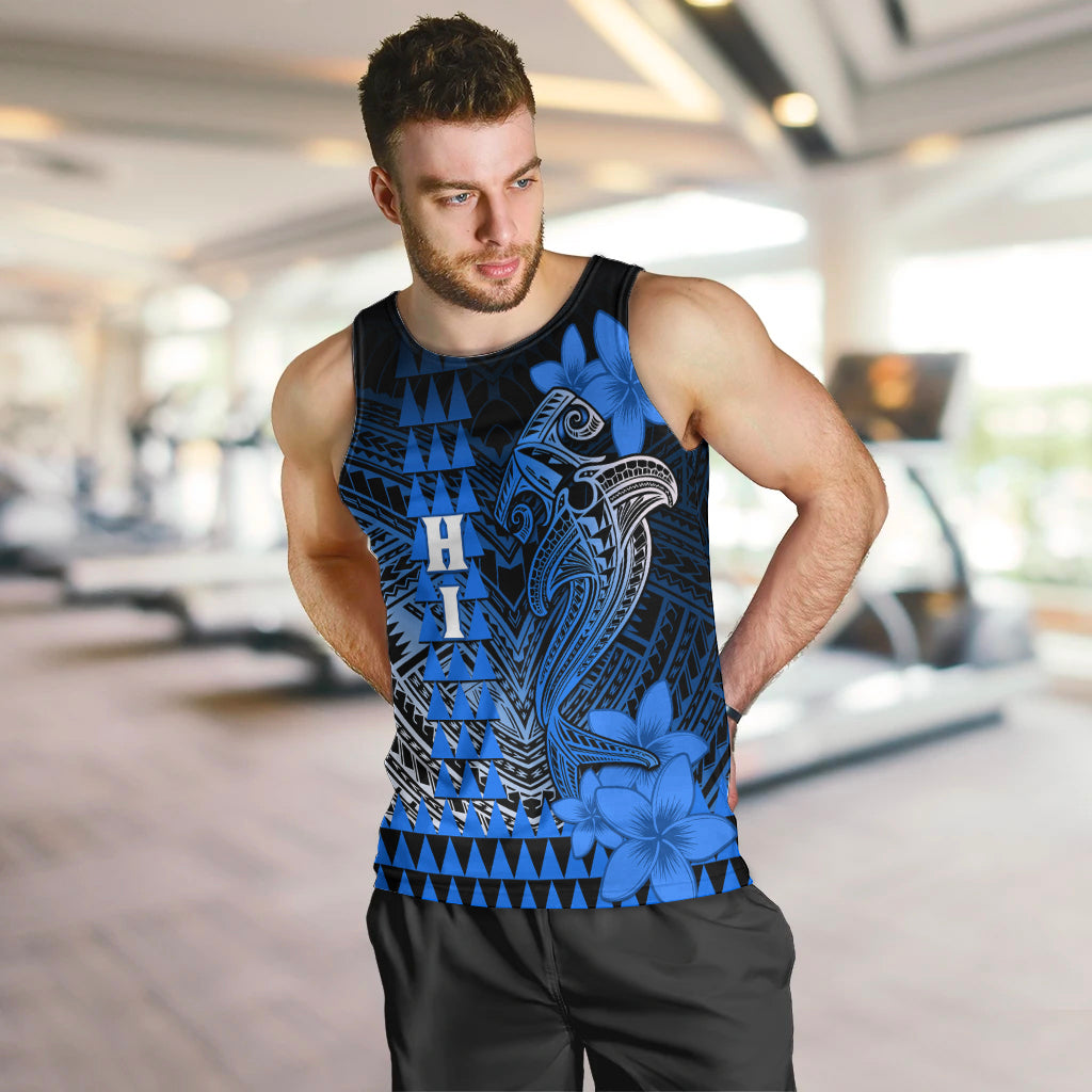 Personalized Hawaii Men Tank Top Hammerhead Shark Kakau Polynesian Tribal Blue LT05 - Polynesian Pride