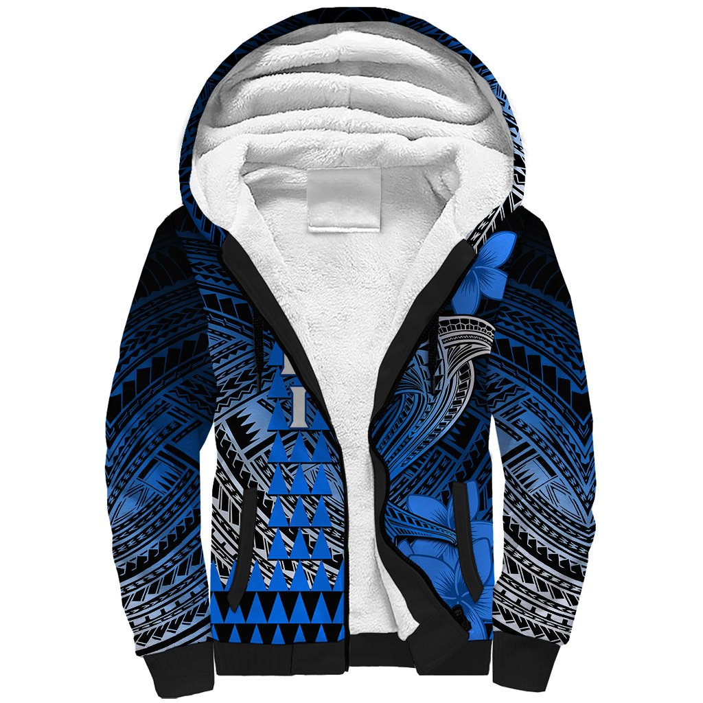 Personalized Hawaii Sherpa Hoodie Hammerhead Shark Kakau Polynesian Tribal Blue LT05 Unisex Blue - Polynesian Pride