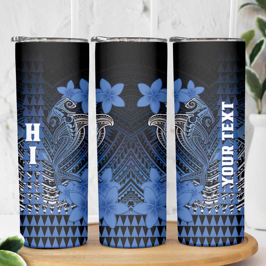 Personalized Hawaii Skinny Tumbler Hammerhead Shark Kakau Polynesian Tribal Blue