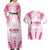 Breast Cancer Pink Out Couples Matching Off Shoulder Maxi Dress and Hawaiian Shirt Polynesian Art Tattoo White Version