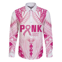 Breast Cancer Pink Out Family Matching Long Sleeve Bodycon Dress and Hawaiian Shirt Polynesian Art Tattoo White Version LT05 Dad's Shirt - Long Sleeve White - Polynesian Pride