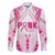 Breast Cancer Pink Out Family Matching Long Sleeve Bodycon Dress and Hawaiian Shirt Polynesian Art Tattoo White Version