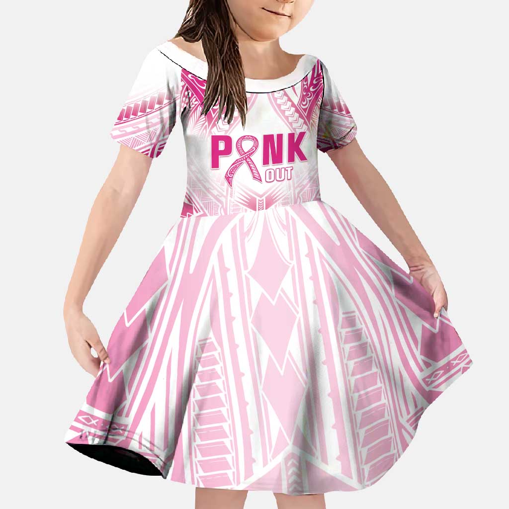 Breast Cancer Pink Out Family Matching Mermaid Dress and Hawaiian Shirt Polynesian Art Tattoo White Version LT05 Daughter's Dress White - Polynesian Pride