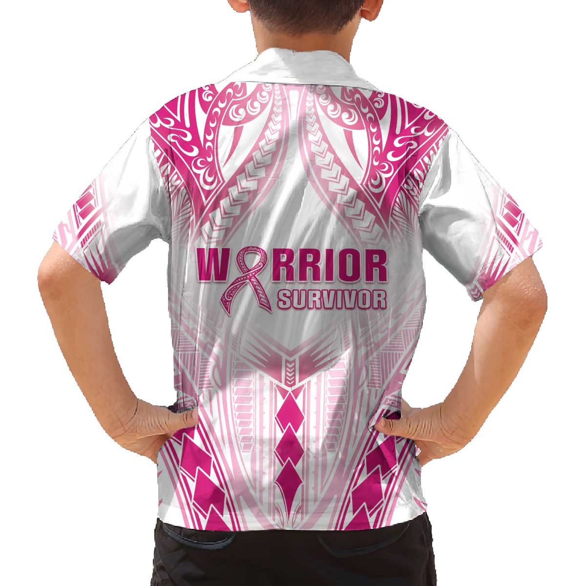 Breast Cancer Pink Out Family Matching Puletasi and Hawaiian Shirt Polynesian Art Tattoo White Version LT05 - Polynesian Pride