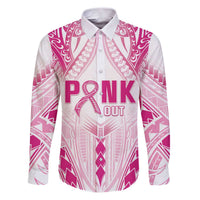 Breast Cancer Pink Out Family Matching Puletasi and Hawaiian Shirt Polynesian Art Tattoo White Version LT05 Dad's Shirt - Long Sleeve White - Polynesian Pride