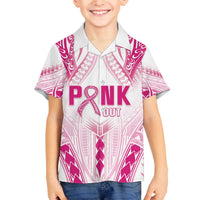 Breast Cancer Pink Out Family Matching Puletasi and Hawaiian Shirt Polynesian Art Tattoo White Version LT05 Son's Shirt White - Polynesian Pride