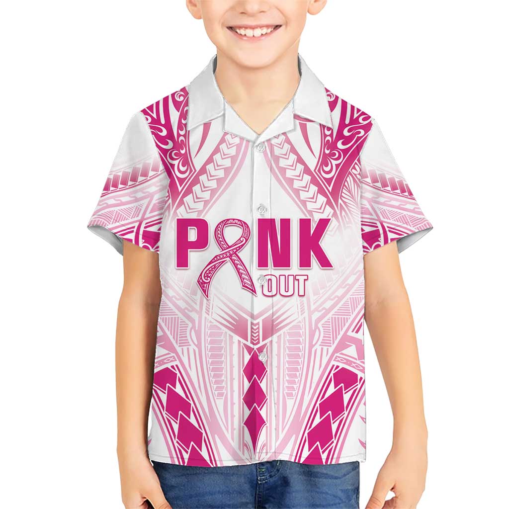 Breast Cancer Pink Out Family Matching Short Sleeve Bodycon Dress and Hawaiian Shirt Polynesian Art Tattoo White Version LT05 Son's Shirt White - Polynesian Pride