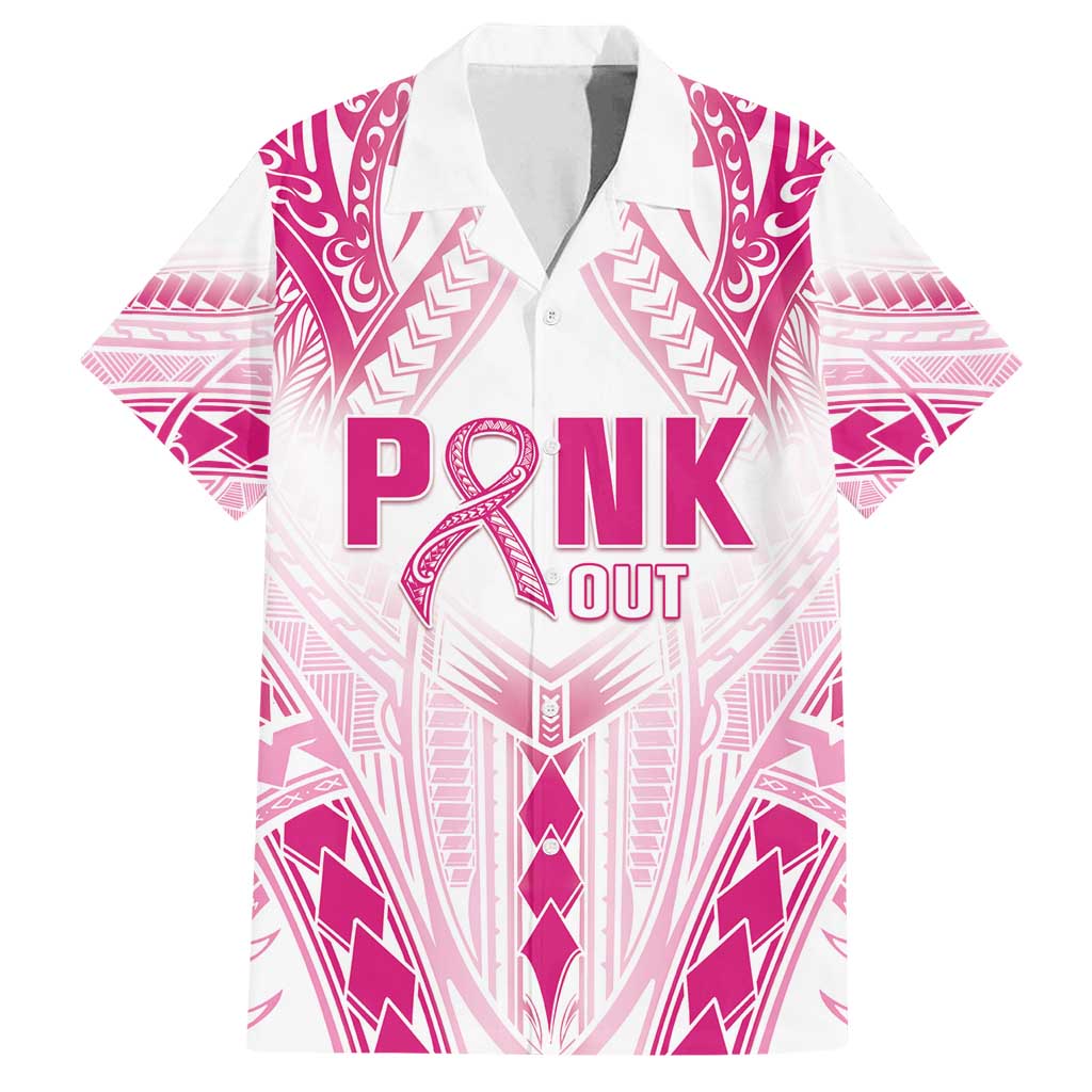 Breast Cancer Pink Out Family Matching Tank Maxi Dress and Hawaiian Shirt Polynesian Art Tattoo White Version