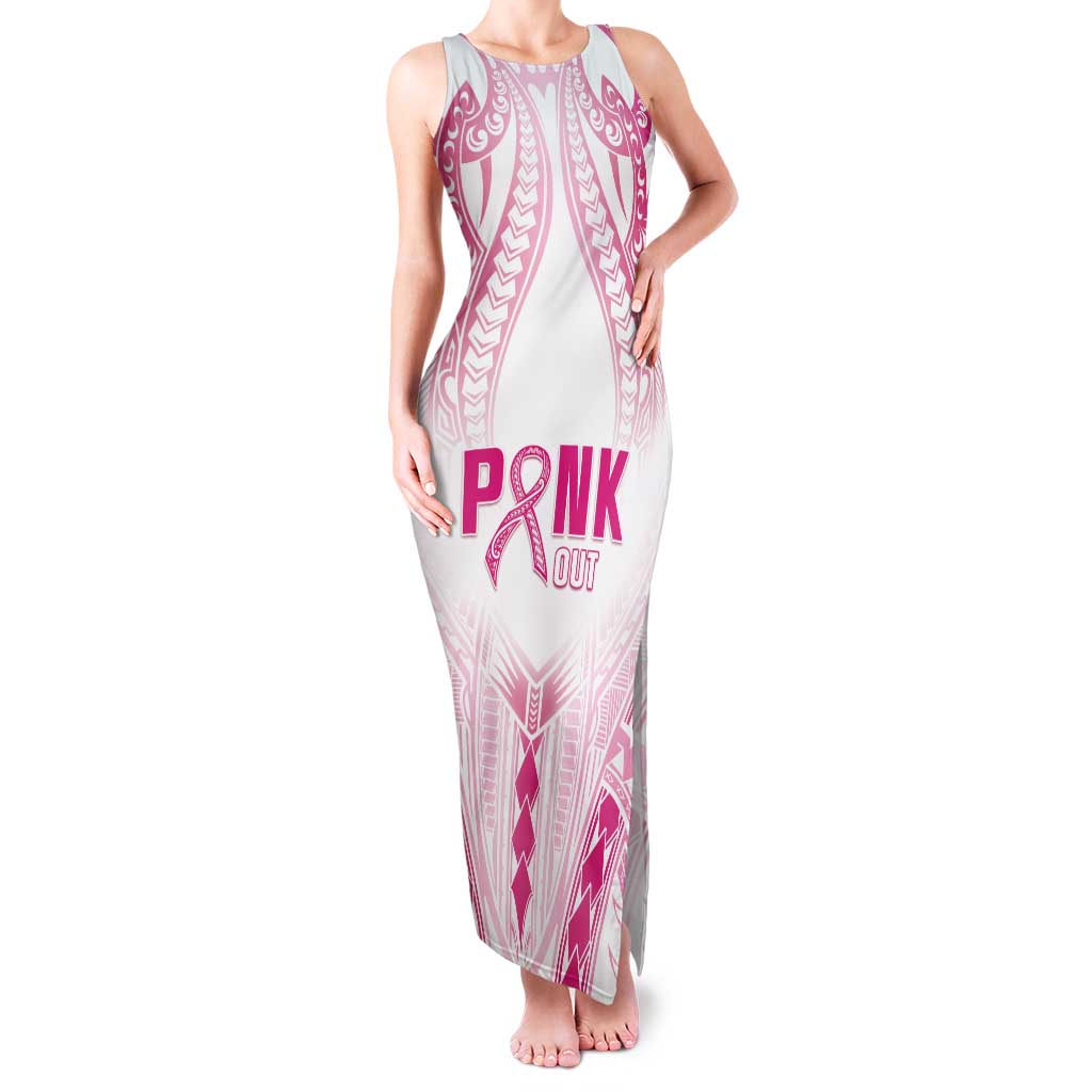 Breast Cancer Pink Out Family Matching Tank Maxi Dress and Hawaiian Shirt Polynesian Art Tattoo White Version