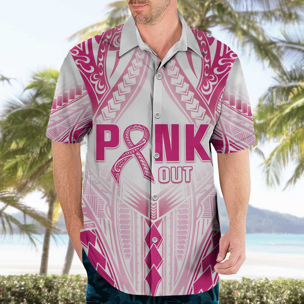 Breast Cancer Pink Out Hawaiian Shirt Polynesian Art Tattoo White Version