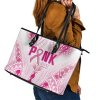 Breast Cancer Pink Out Leather Tote Bag Polynesian Art Tattoo White Version