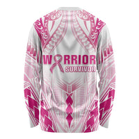 Breast Cancer Pink Out Long Sleeve Shirt Polynesian Art Tattoo White Version