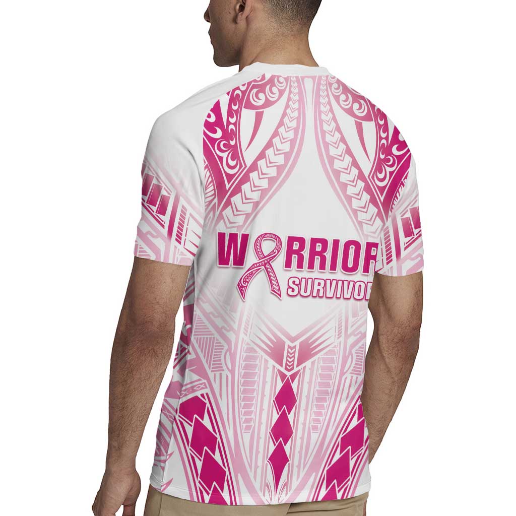 Breast Cancer Pink Out Rugby Jersey Polynesian Art Tattoo White Version