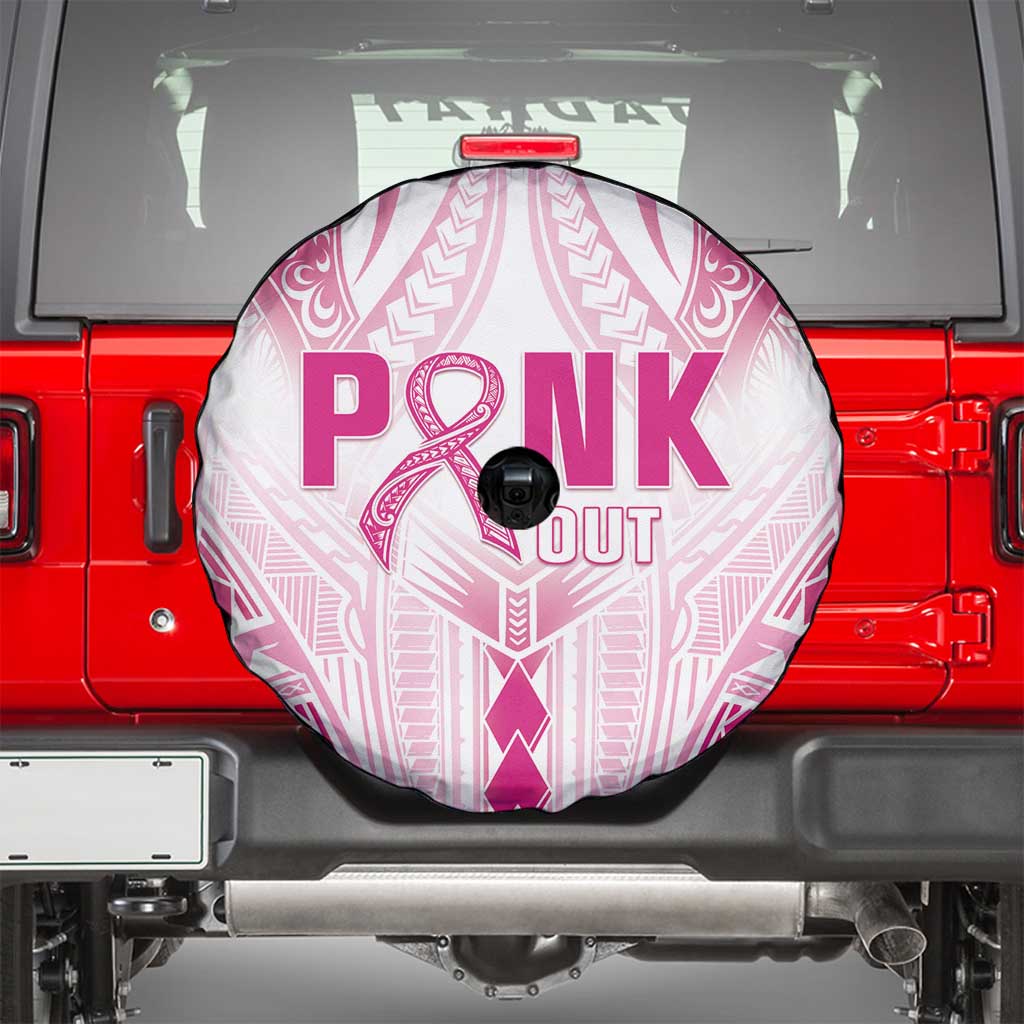 Breast Cancer Pink Out Spare Tire Cover Polynesian Art Tattoo White Version