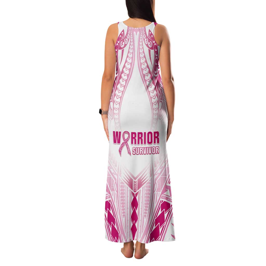 Breast Cancer Pink Out Tank Maxi Dress Polynesian Art Tattoo White Version