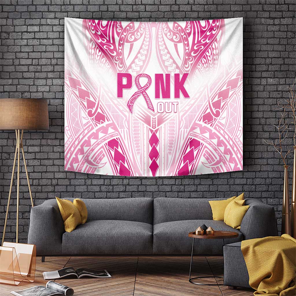 Breast Cancer Pink Out Tapestry Polynesian Art Tattoo White Version