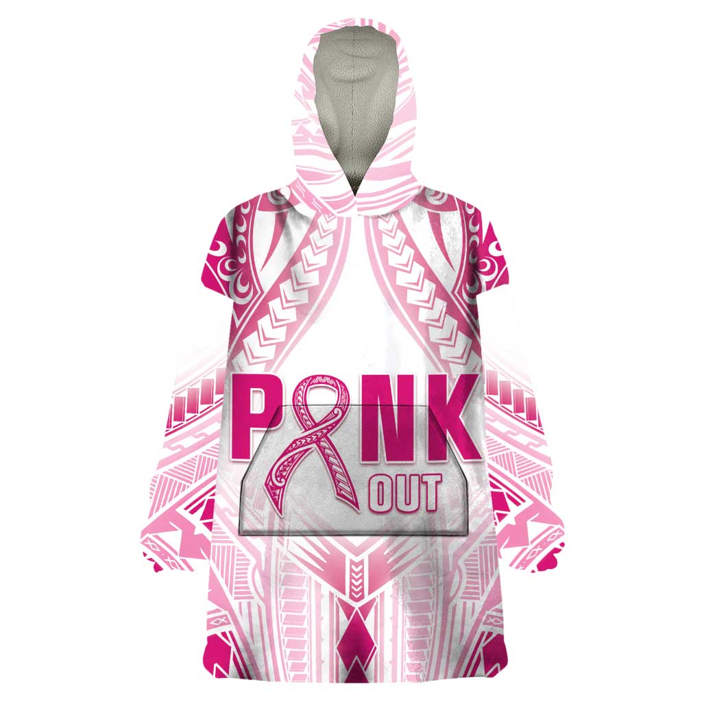 Breast Cancer Pink Out Wearable Blanket Hoodie Polynesian Art Tattoo White Version