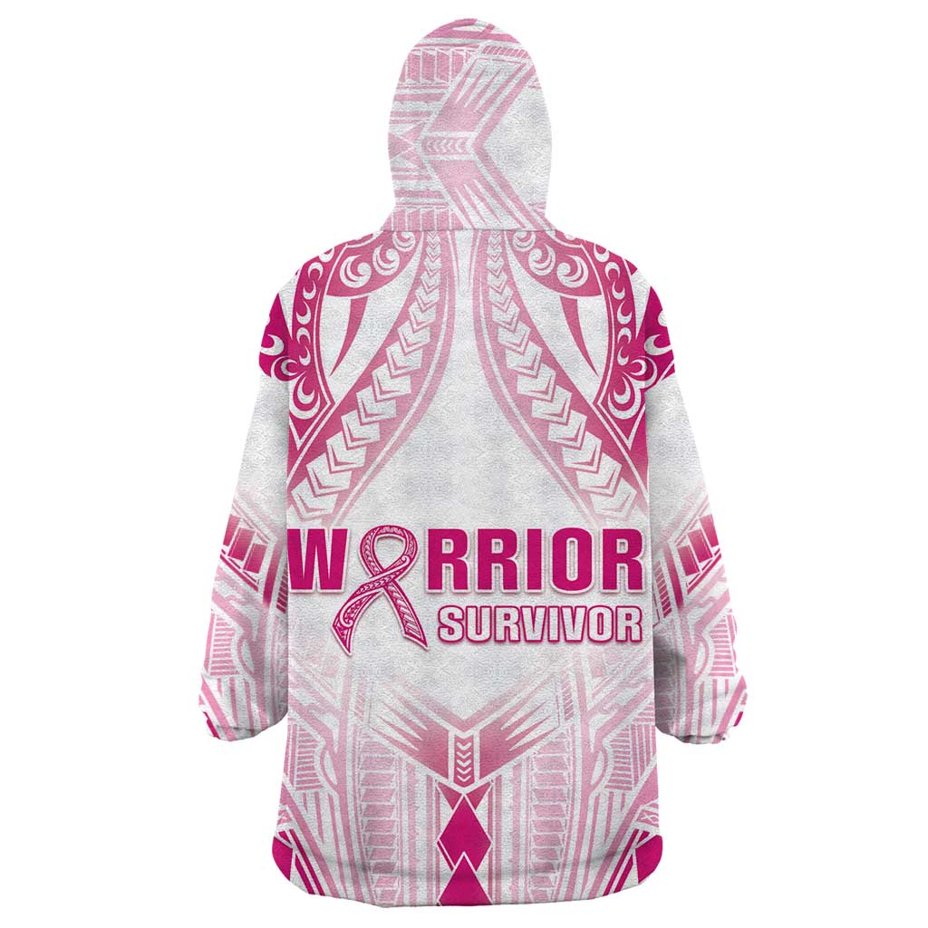 Breast Cancer Pink Out Wearable Blanket Hoodie Polynesian Art Tattoo White Version